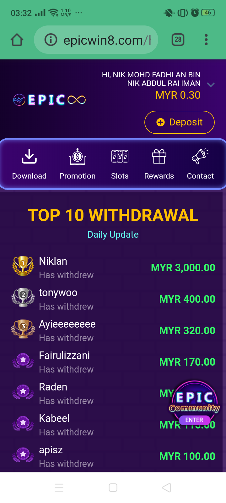 I got no 1 in TOP 10 For high withdraw and SUPER DUPERR EPICWIN WINNERS...IN EPICWIN8